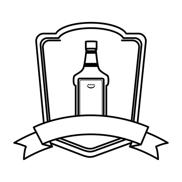 Ligne Tequila Bouteille Liqueur Boisson Emblème Vectoriel Illustration — Image vectorielle