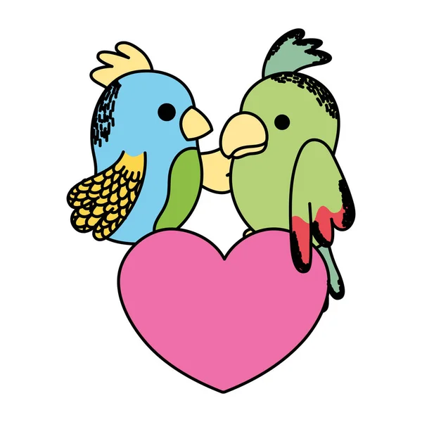 Color Pareja Loro Animal Juntos Vector Del Corazón Ilustración — Archivo Imágenes Vectoriales