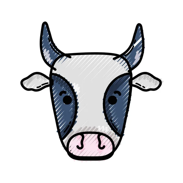 Grayscale Cute Head Farm Animal Vector Illustration - Stok Vektor