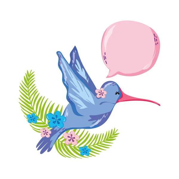 Colibrì Tropicale Con Piante Chat Bolla Vettoriale Illustrazione — Vettoriale Stock