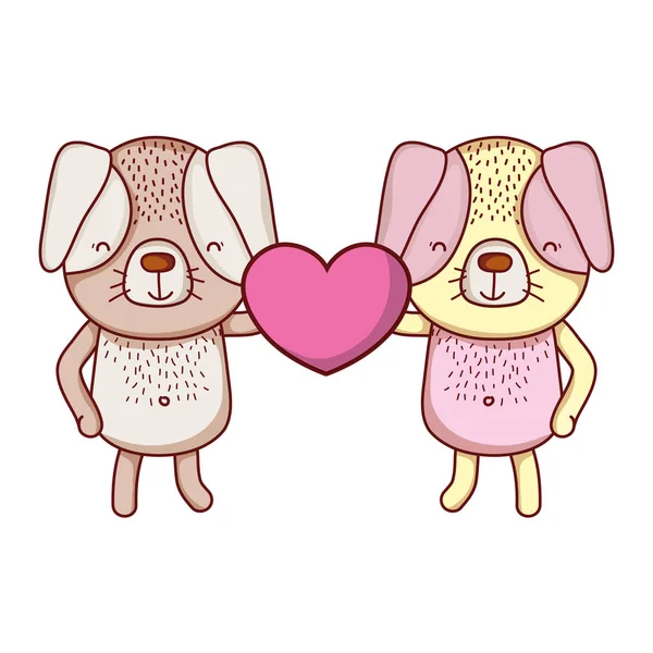 Couple Chien Avec Coeur Mignon Dans Leurs Mains Illustration Vectorielle — Image vectorielle