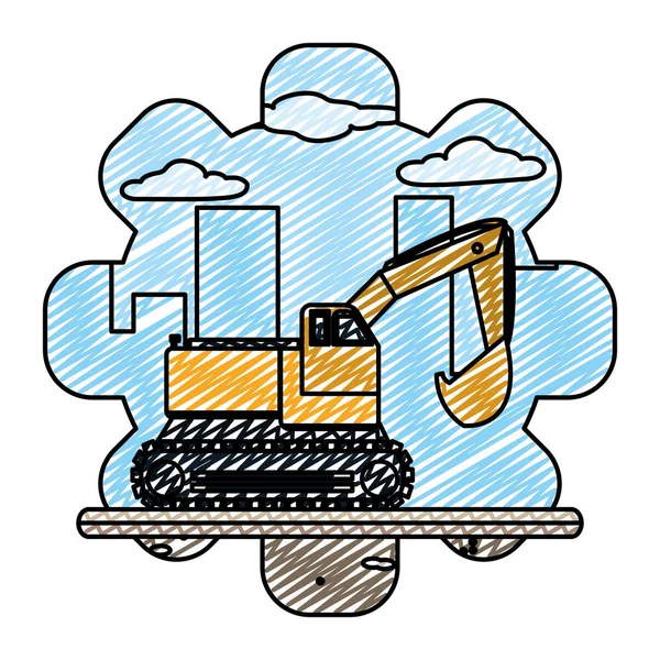 Doodle Indústria Escavadeira Equipamentos Construção Serviço Vetor Ilustração — Vetor de Stock