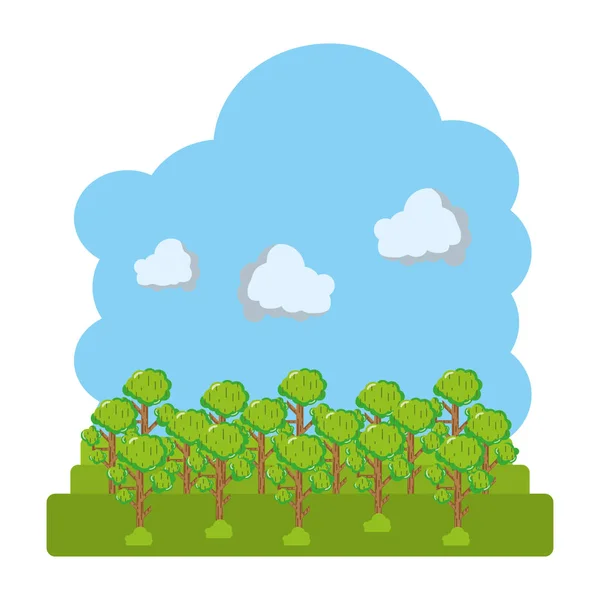 Nuages Pelucheux Arbres Naturels Illustration Vectorielle Paysage — Image vectorielle