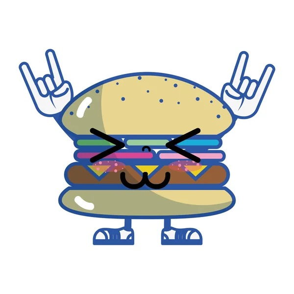 Kawaii Hambuerger Louco Com Braços Pernas Ilustração Vetorial — Vetor de Stock