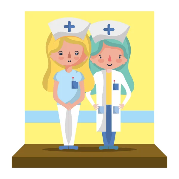 妇女护士朋友与专业一致的向量例证 — 图库矢量图片