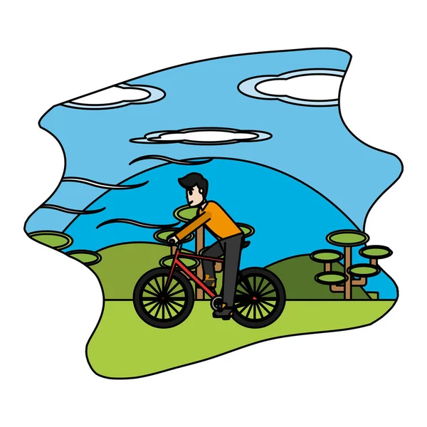 Kolor Człowiek Jeździć Rowerze Ilustracji Wektorowych Krajobraz Natura — Wektor stockowy