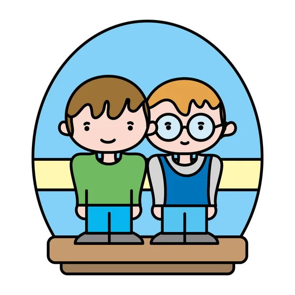 Cor Meninos Com Penteado Roupas Casuais Design Vetor Ilustração — Vetor de Stock