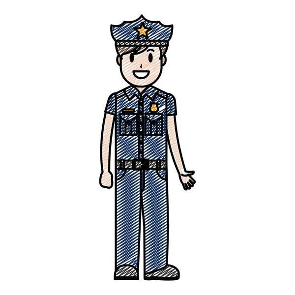 Doodle Politieagent Officer Met Uniform Hoed Ontwerp Vectorillustratie — Stockvector