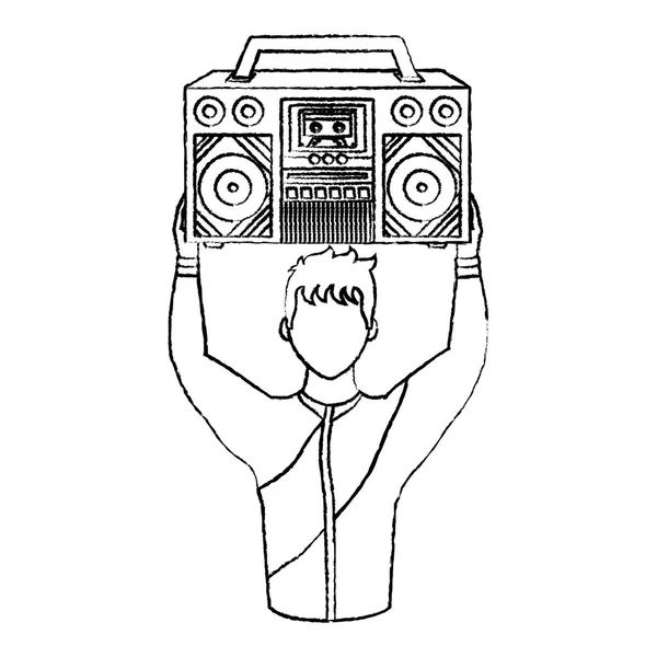 Grunge Homem Hospedagem Rádio Retro Moderno Vetor Ilustração — Vetor de Stock