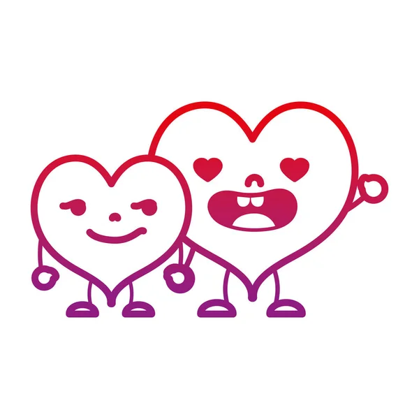 Línea Degradada Kawaii Lindo Corazón Pareja Con Brazos Piernas Vector — Archivo Imágenes Vectoriales