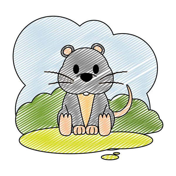涂鸦可爱的老鼠野生动物在风景向量例证 — 图库矢量图片