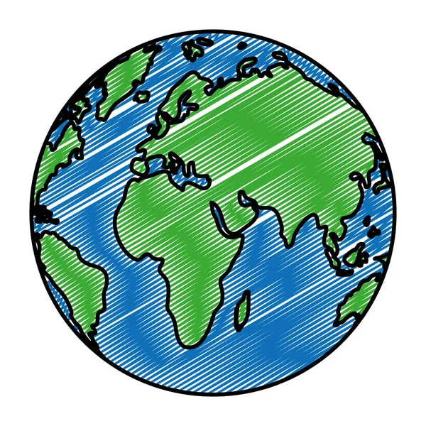 Doodle Circle Globale Karte Asien Und Europa Geographie Vektor Illustration — Stockvektor