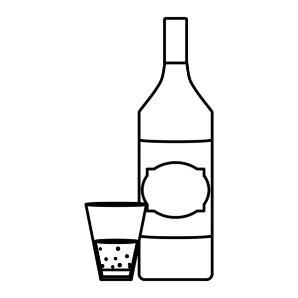 Zeile Schnapsflasche Und Glas Getränkevektor Illustration — Stockvektor