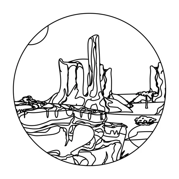 Lijn Woestijn Palmboom Met Canyon Landschap Vectorillustratie — Stockvector