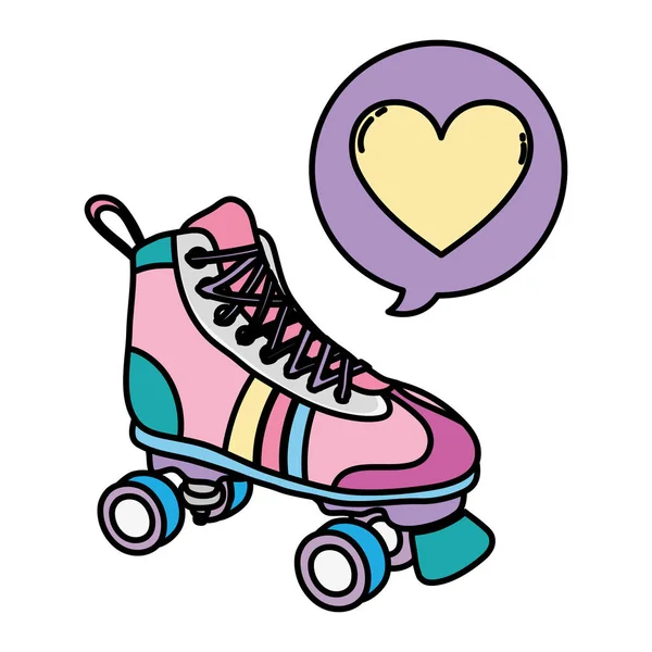 彩色溜冰鞋风格与心脏聊天泡矢量插图 — 图库矢量图片