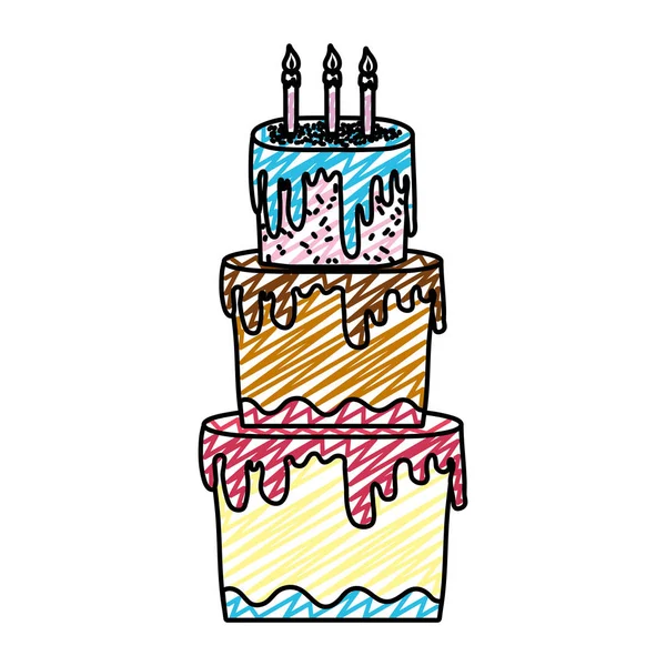Doodle Großen Kuchen Mit Drei Etagen Stil Vektor Illustration — Stockvektor