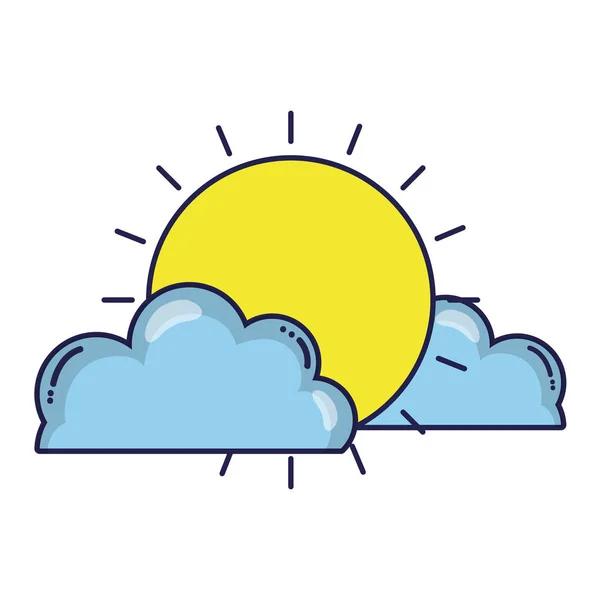 Licht Sonne Mit Flauschigen Wolken Wettervektor Illustration — Stockvektor