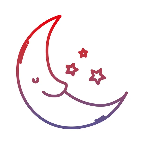 Degradierte Linie Kawaii Happy Moon Mit Sternen Himmel Vektor Illustration — Stockvektor