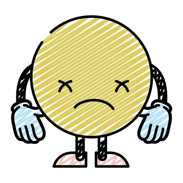 Doodle Triste Emoji Personagem Com Braços Pernas Vetor Ilustração —  Vetores de Stock