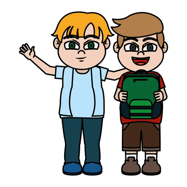 Χρώμα Ωραία Αγόρια Παιδιά Φίλων Σακίδιο Εικονογράφηση Διάνυσμα — Διανυσματικό Αρχείο
