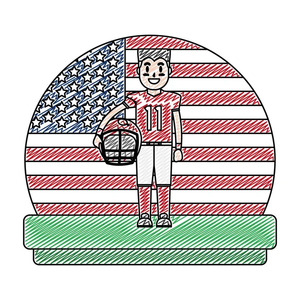 Joueur Football Doodle Avec Uniforme Illustration Vectorielle Drapeau Des Etats — Image vectorielle