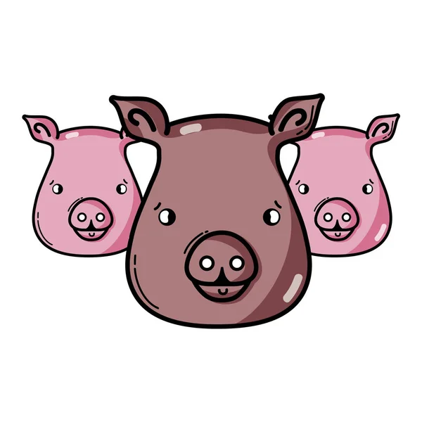 Niedliche Schweine Köpfe Wilde Tiere Vektor Illustration — Stockvektor
