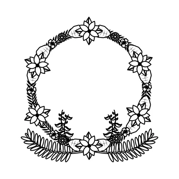 Línea Círculo Ramas Con Hojas Exóticas Flores Vector Ilustración — Vector de stock