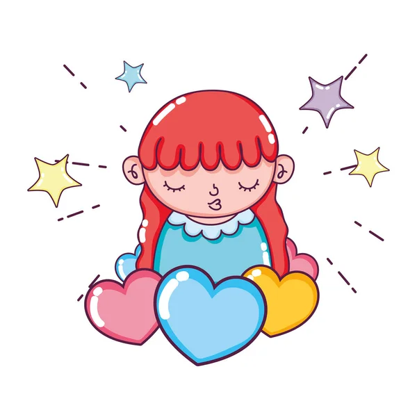 Niña Belleza Con Corazones Estrellas Vector Ilustración — Vector de stock