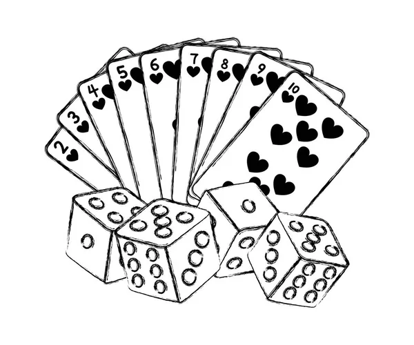 Corações Grunge Cartas Poker Dados Ilustração Vetor Jogo — Vetor de Stock