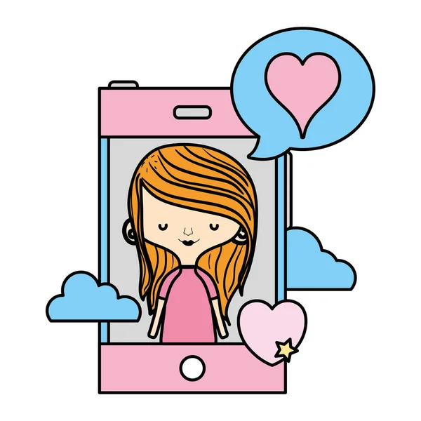 Χρώμα Γυναίκα Smartphone Και Καρδιά Μέσα Συνομιλία Φούσκα Εικονογράφηση Διάνυσμα — Διανυσματικό Αρχείο