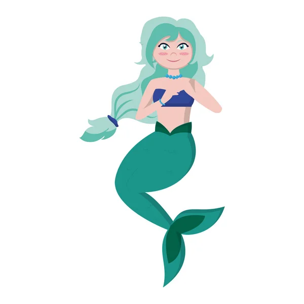 Agradable Sirena Mujer Con Pelo Largo Vector Ilustración — Vector de stock