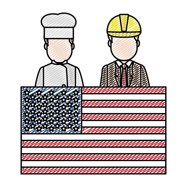 Doodle Usa Flagge Nation Mit Koch Und Geschäftsmann Vektor Illustration — Stockvektor