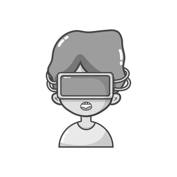 仮想ゲーム ベクトル図に メガネ少年はグレースケール — ストックベクタ
