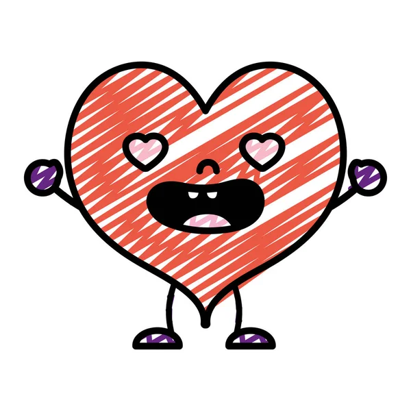 Doodle Kawaii Lovestruck Coração Com Braços Pernas Vetor Ilustração — Vetor de Stock