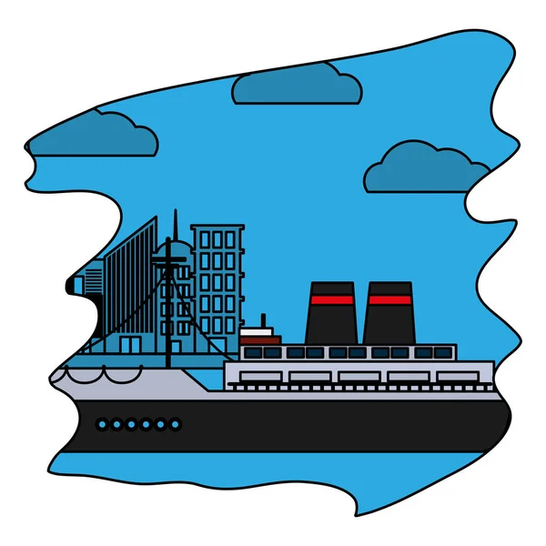 Kleur Kant Schip Vervoer Oceaan Voertuig Vectorillustratie — Stockvector