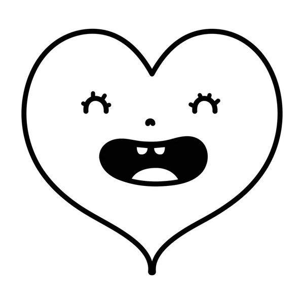 Línea Kawaii Corazón Divertido Lindo Vector Amor Ilustración — Vector de stock