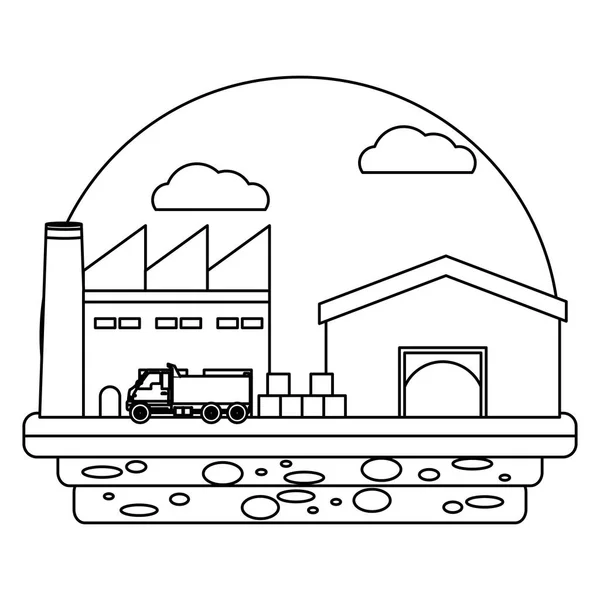 Linea Consegna Negozio Servizio Con Camion Scatole Legno Vettoriale Illustrazione — Vettoriale Stock
