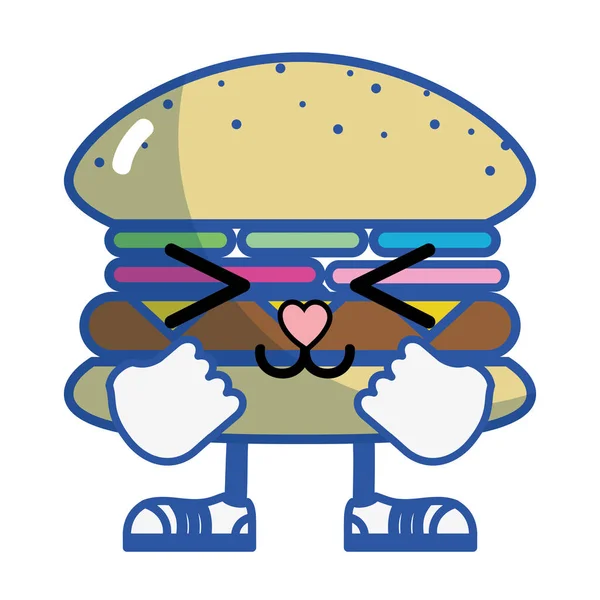 Kawaii Cute Hamburger Arms Legs Vector Illustration — Stock Vector