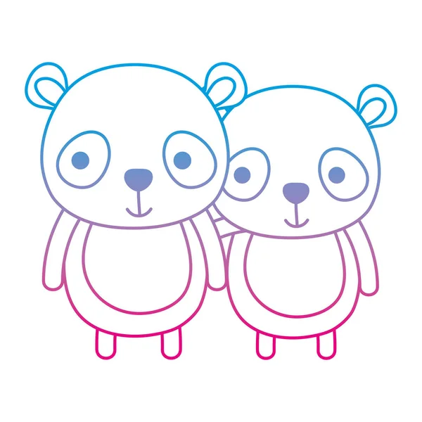 Ligne Dégradée Couple Panda Ensemble Mignon Animal Vecteur Illustration — Image vectorielle