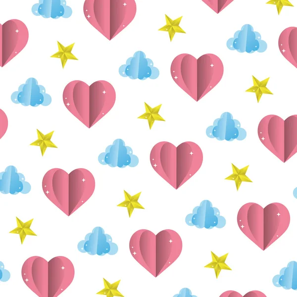 heart and cloud with bright star background vector illustration