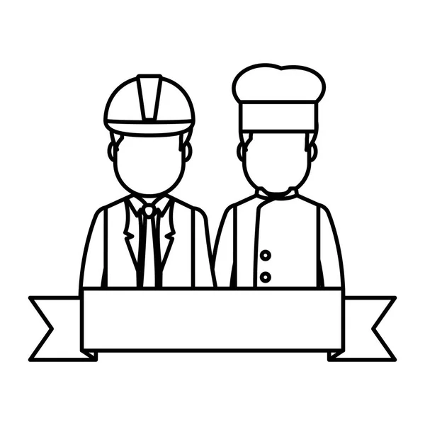 Line Chef Hat Businessman Helmet Ribbon Vector Illustration — Stock Vector