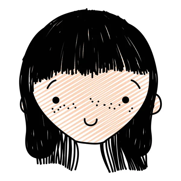 Doodle Happy Girl Head Hairstyle Design Vector Illustration — Stock Vector