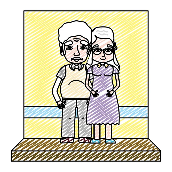 Doodle Nice Woman Man Elderly Couple Vector Illustration — Stock Vector
