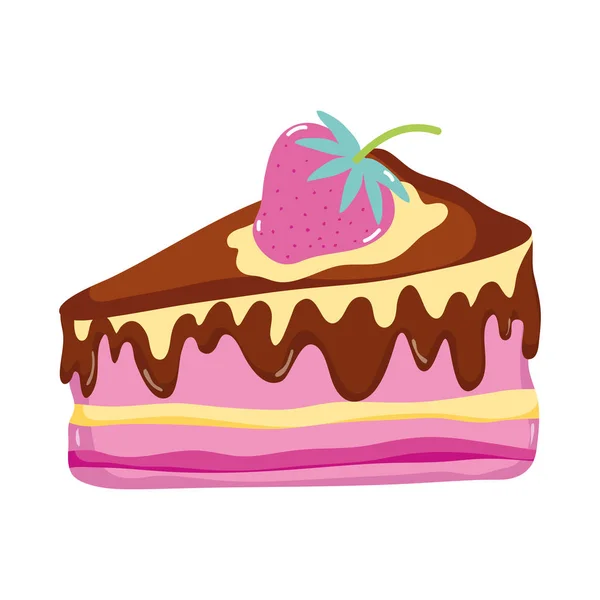 Gâteau Délicieux Sucré Avec Illustration Vectorielle Fruits Fraise — Image vectorielle