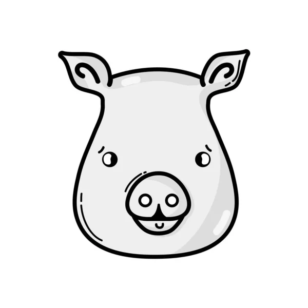 Graustufen Niedlich Schweinekopf Wilde Tier Vektor Illustration — Stockvektor