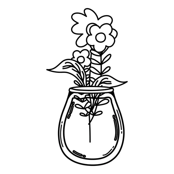 Line Nice Bouquet Flowers Preserve Mason Vector Illustration — Stock Vector