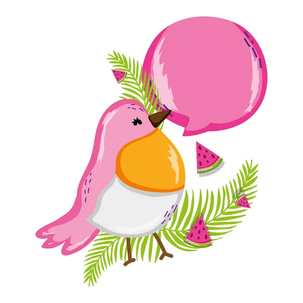 Pájaro Exótico Con Burbuja Chat Plantas Vector Ilustración — Archivo Imágenes Vectoriales