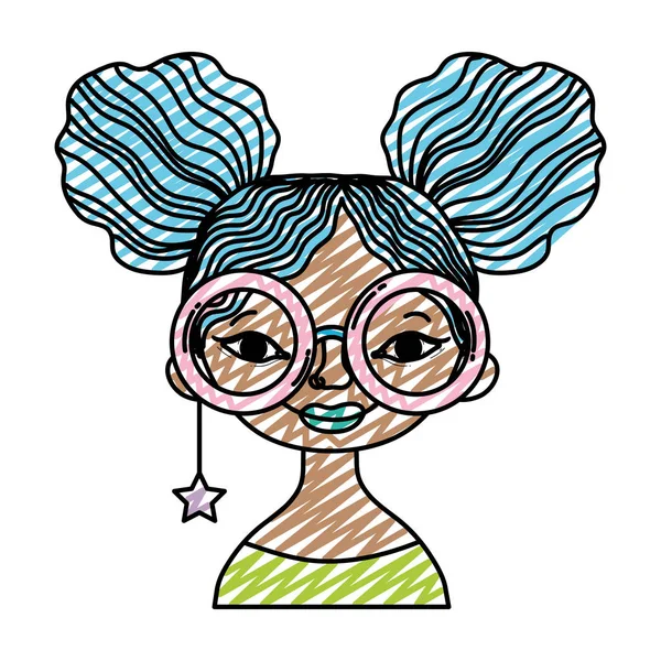 Doodle Γυναίκα Χτένισμα Γυαλιά Και Αστέρι Εικονογράφηση Διάνυσμα Σκουλαρίκι — Διανυσματικό Αρχείο