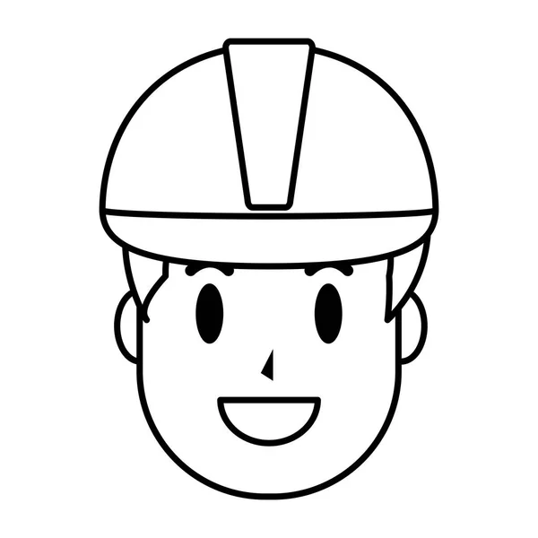 Ligne Homme Affaires Heureux Tête Avec Protection Casque Illustration Vectorielle — Image vectorielle