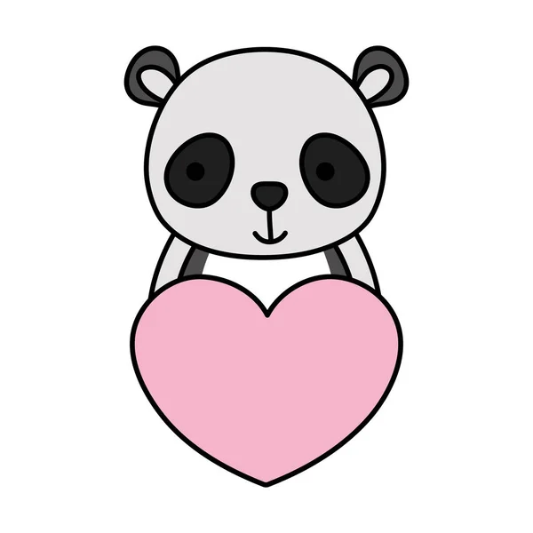 Color Lindo Panda Animal Salvaje Con Ilustración Vector Corazón — Archivo Imágenes Vectoriales